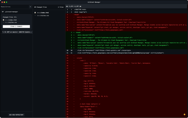 GitStash Manager - Dark Mode